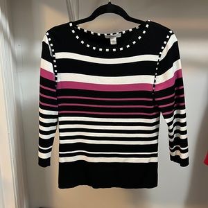 Dress Barn black, white & magenta top Sz S 3/4 sleeves